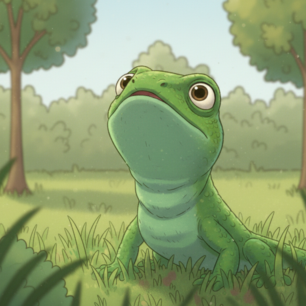 Di taman pojok sekolah, Nata lihat hewan misterius. Merangkak di antara rumput.